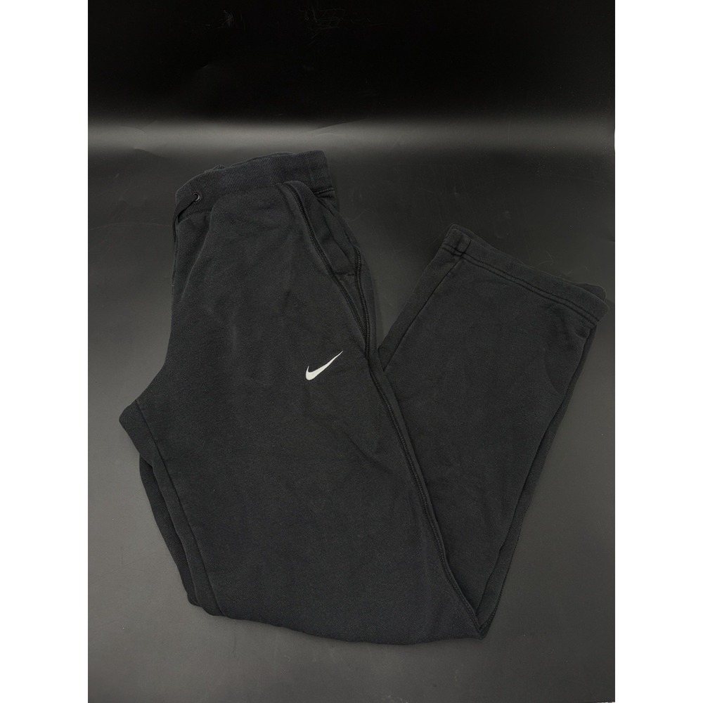 Nike Mens Fleece Sweatpants Black Faded Straight Leg Swoosh Logo Small